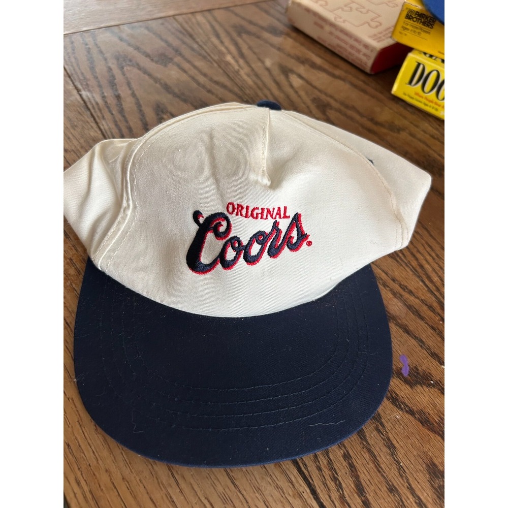 YUPOONG Original Coors Vintage Strapback Hat Blue Cream Mens Adjustable Cap
